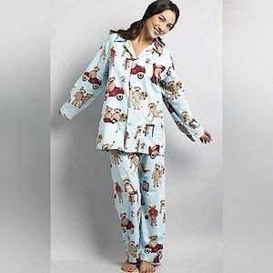 Nick & Nora Blue Flannel Sock Monkey Bowling TV Lounge Pajama SZ S! EUC!